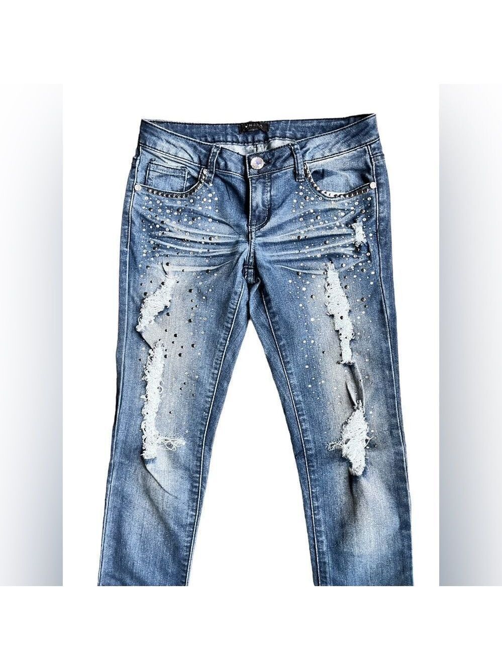UK2LA Rhinestone Distressed Skinny Jeans Size 5